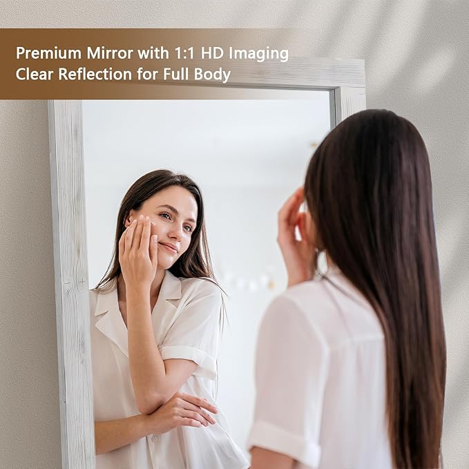 Rustic Farmhouse Full Length Mirror, 71"x32" Wood Frame Large Floor Mirror, Free Standing Leaning Hanging for Bedroom Living Room Cloakroom, Weathered White