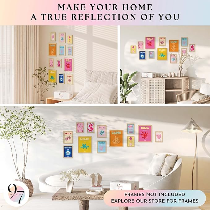 97 Decor Beach Preppy Room Decor Aesthetic - Preppy Beach Room Decor For Teen Girls, Cute Posters For Bedroom, Beachy Wall Prints For Dorm Decor, Trendy Pictures Wall Decor (unframed)