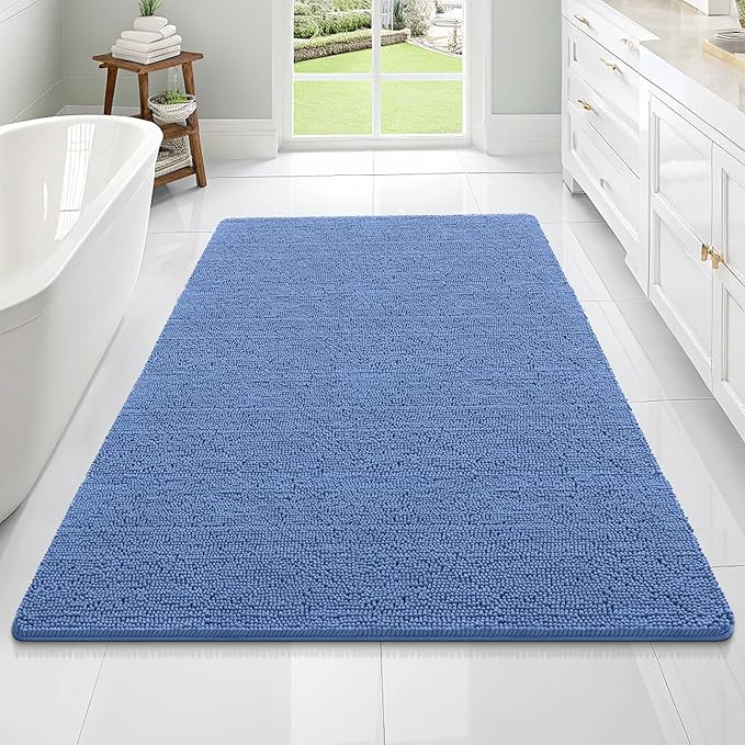 OLANLY Large Bathroom Rugs 70x46, Soft Absorbent Chenille Bath Rugs, Rubber Backing Quick Dry, Machine Washable Bath Mats for Bathroom Floor, Tub and Shower, Home Decor Accessories, Cornflower Blue