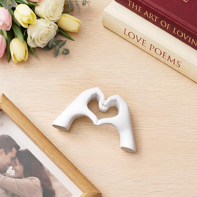 Gold Decor Living Room – Mini Small Heart Hands Sculpture – Shelf Decor Aesthetic – Cute Home Accent Table & Shelves – Love Statue - Gifts Girlfriend, Wife, Women, Teen Girls, Valentine (White, Mini)