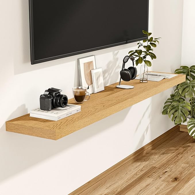 Vivelove 12 Inch Deep Floating Shelves 47.2 inch Long, Thick Wall Shelves with Wood Grain Texture, Shelf for Bedroom Bathroom Living Room Kitchen Office, Rustic Farmhouse Decor, Set of 2, Oak