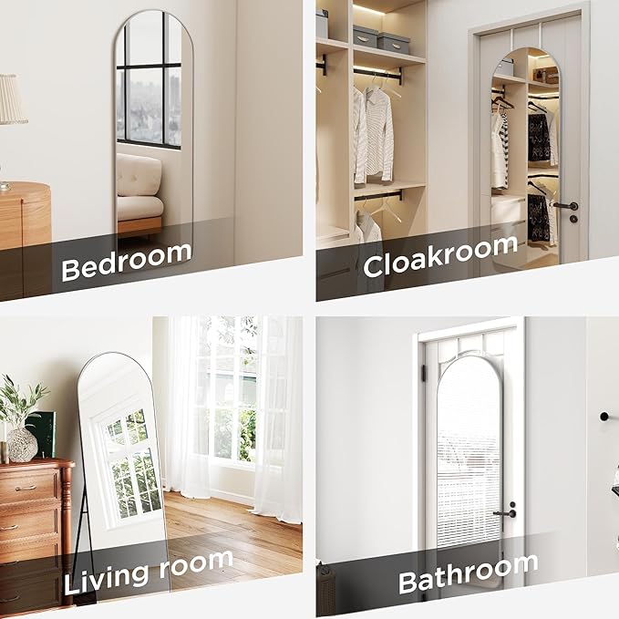 SCWF-GZ 57x20 Door Hanging Full Length Mirror, Floor (Height 5.7ft just Body in1.3ft) Wall Mounted Metal Frame Arch Dressing Mirrors for Bedroom Bathroom Living Room 57 inch Silver