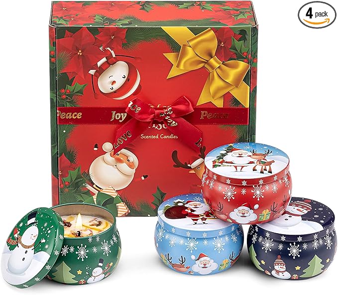 Christmas Scented Candles Gifts for Women 4 Pack, 4.4 oz Soy Aromatherapy Candles for Home Scented Decoration, Long Lasting Jar Candle Set for Her Birthday Gifts Christmas Gift for Christian Friends