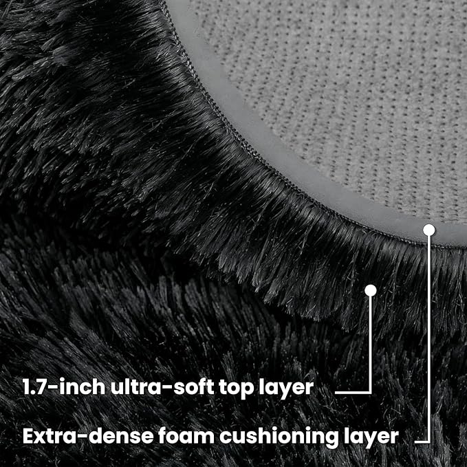 Black Round Fluffy Rug 6ft Plush Fuzzy Shaggy Carpet,Soft Rugs for Living Room for Nursery,Preppy Dorm,Classroom,Playroom,Teen,Baby Home Decor (Black 6"x6")