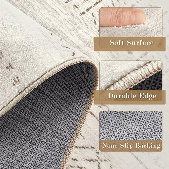 cotiled Hallway 3x10 Runner Rugs: Washable Boho Rugs with Non Slip Backing Large Soft Indoor Stain Resistant Carpet for Living Room Bedroom Farmhouse Dining Room Lightweight Home Decor Brown/Cream