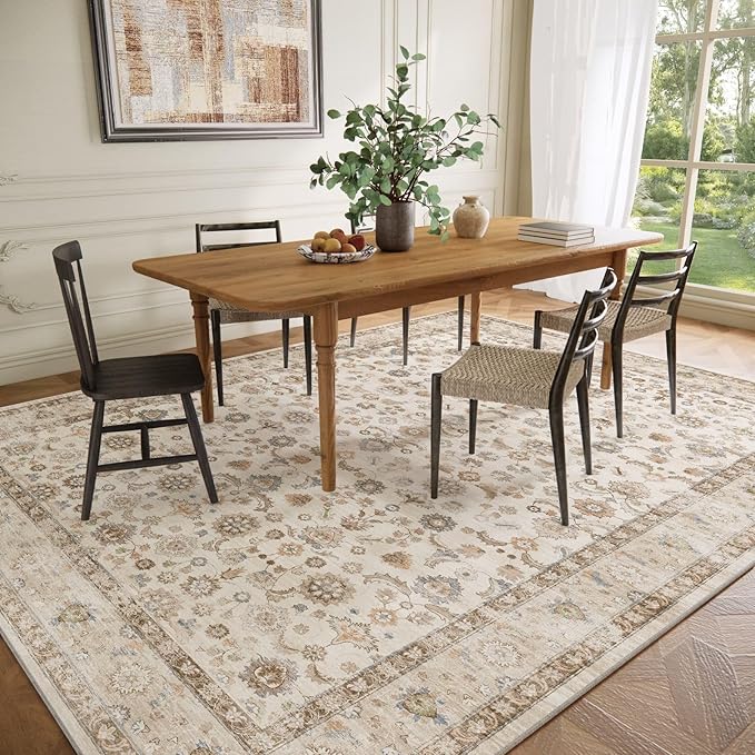 10x14 Area Rug Washable Rugs: Large Living Room Rug Stain Resistant Non Slip Distressed Vintage Low Pile Soft Carpet Rugs for Bedroom Farmhouse Dining Room Kids Playroom Nursery