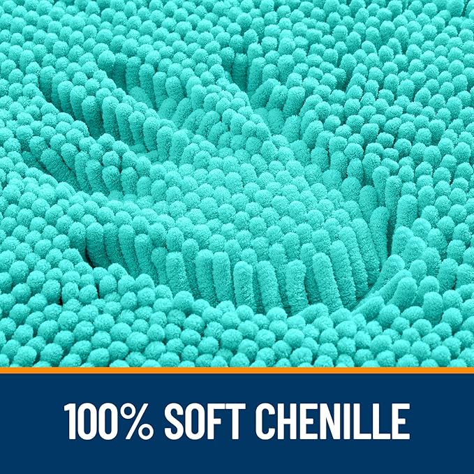 OLANLY Small Bathroom Rugs 24x16, Extra Soft Absorbent Chenille Bath Rugs, Rubber Backing Quick Dry, Machine Washable Bath Mats for Bathroom Floor, Tub and Shower, Home Decor Accessories, Teal