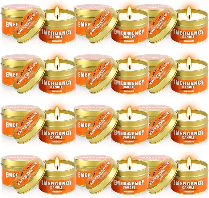 24+Hour Candle Set 24 Pack 2.8oz, Emergency Candles for Power Outages, Mountain Climbing, Wild and Camping Use. Portable and Tabletop Design, Bulk Emergency Candle Supplies.