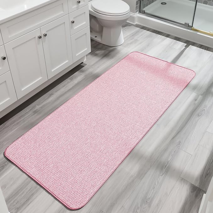 Bosap Bath Mat,Ultra Thin Bathroom Runner Rugs,Large Bath Mats for Bathroom,Quick Dry,Non-Slip,Machine Washable,Low Pile,Bath Rug,Shower Outside,Sink,Home Decor Accessories.Pink,3'x6'(36x72inch)