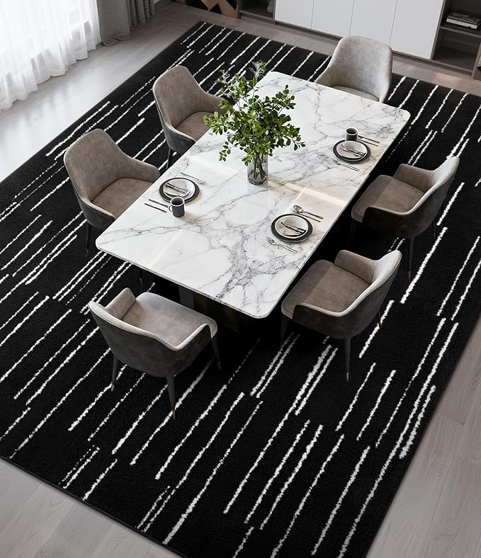 YIHOUSE 5x7 Abstract Striped Area Rug, Modern Washable Stain Resistant Rugs Non Slip, Soft Indoor Floor Carpet for Living Room, Bedroom,Dining Room, Black and White