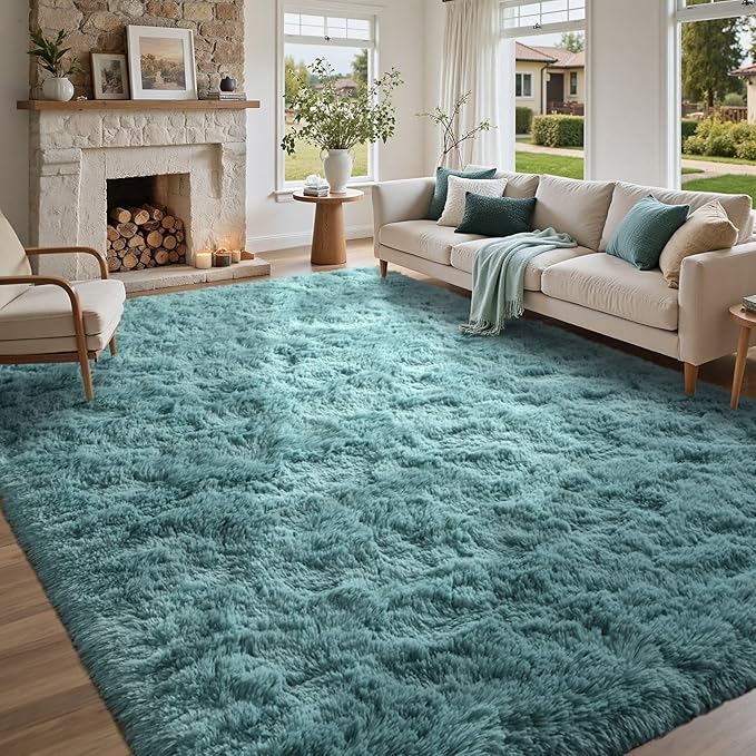 5x8 Rug for Living Room Teal Shag Area Rugs,Modern Plush Non-Slip Soft Carpets for Bedroom Kids Nursery Dorm Daycare Floor