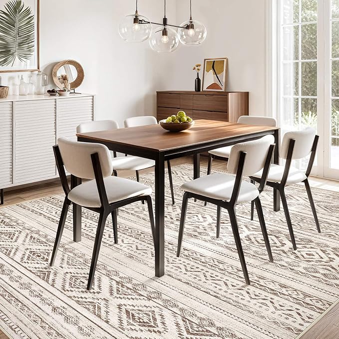 cotiled 5x8 Area Rug Living Room: Washable Boho Rugs with Non Slip Backing Large Soft Indoor Stain Resistant Carpet for Bedroom Farmhouse Dining Room Lightweight Home Decor Dark Brown