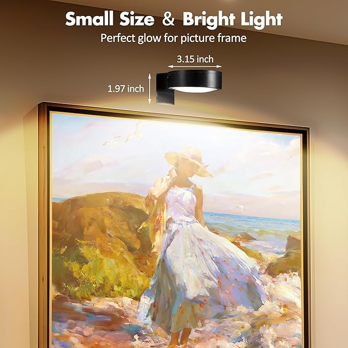 6Pcs Picture Lights for Wall Battery Operated, Magnetic Led Painting Light with Remote Dimmable and Timer, 3 Lighting Modes Art Display Light for Picture Frame, Wireless Wall Decor Puck Lights, Black