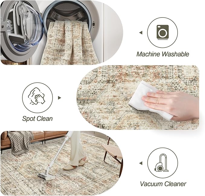 Soalmost 6x9 Area Rug for Living Room Washable 6x9 Non-Slip Modern Rugs for Bedroom Dinning Room Ultra-Thin Indoor Brown Pink