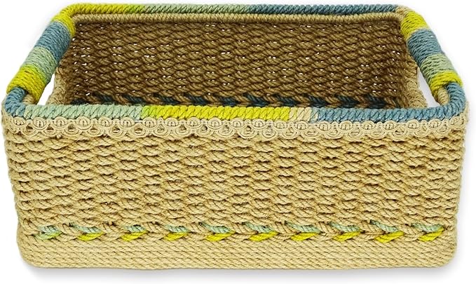 Zenpeace Wicker Large Rectangle Basket, Suitable For Hand-Woven Basket ，In Bedrooms, Kitchens, Bathrooms and Living Rooms, Organizing and Decorating Projects, Storage Various Items ，Bread and Keys