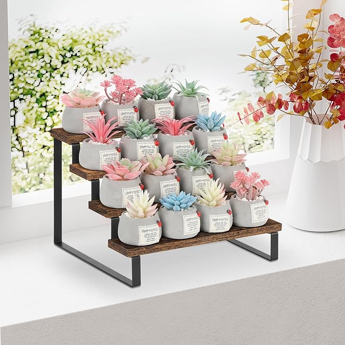 YINMIT Wooden Perfume Organizer, Tiered Cologne Organizer for Men, Black Cologne Stand Perfume Stand, Risers Display Stands for Perfume, Makeup, Cupcake, Dessert, Party (4 Tier Retro, 11.8 In)
