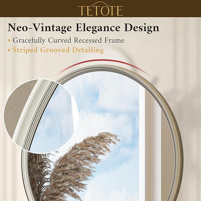 TETOTE Round Mirror 24 inch Brushed Nickel Mirror for Bathroom