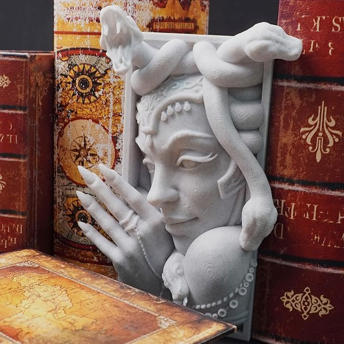 Medusa 3D Printed Decorative Bookend Lightweight Durable Book Shelf Accessories for Friends Stylish Bookend Ideal Home Decor Essential for Book Lovers (Grey Medusa)