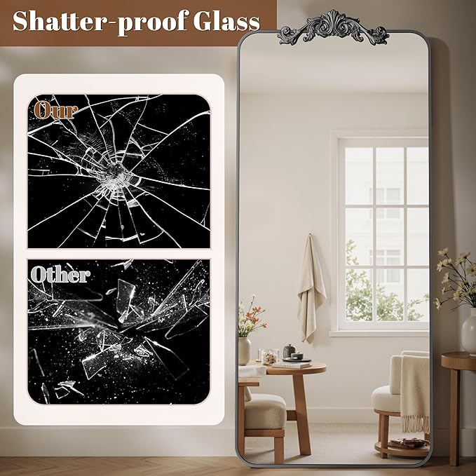 Vintage Full Length Mirror, 71"x32" Floor Mirror with Carved, Full Body Mirrors for Home Decor, Standing/Hanging Large Wall Mirrors for Bedroom/Living Room/Entryway, Black, Retro Style