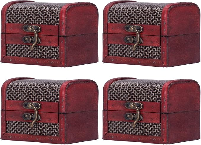 Gavigain 4PCS Retro Wooden Storage Box, Art Craft Classic Ornament Jewelry Organizer for Cosmetics Sweets Bedroom Home Decor