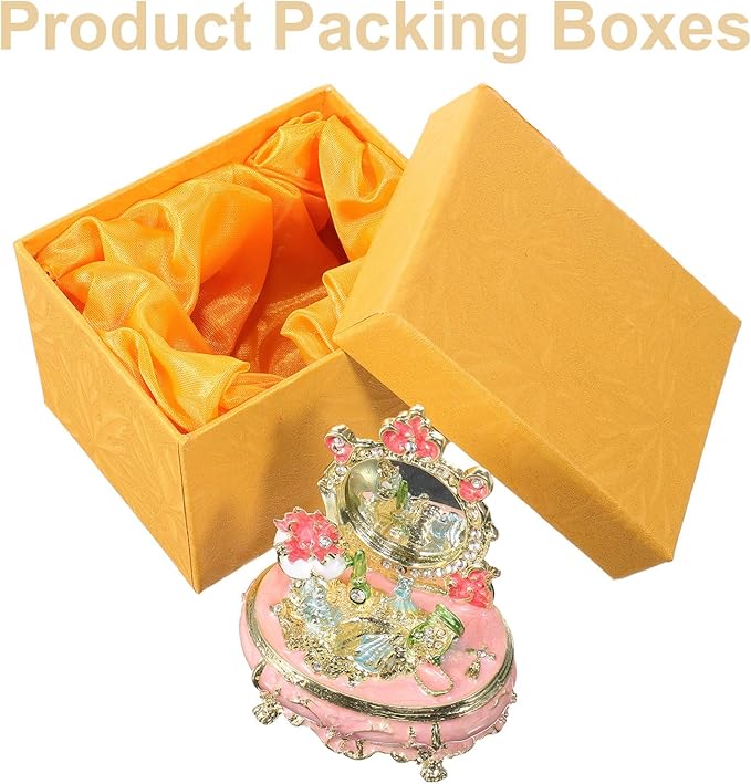 Beaupretty Enamel Jewelry Box Dressing Table Decor Metal Trinket Organizer with Hinged Lid for Women’s Rings Earrings Storage Makeup Room Accessory