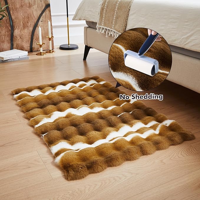 2X 3-Foot Synthetic Rabbit Fur Rug, Multicolor Bubble-Patterned Velvet Design. Soft, Plush, Slip-Resistant, and Machine Washable. Home Decor, Suitable for Living Rooms and bedrooms