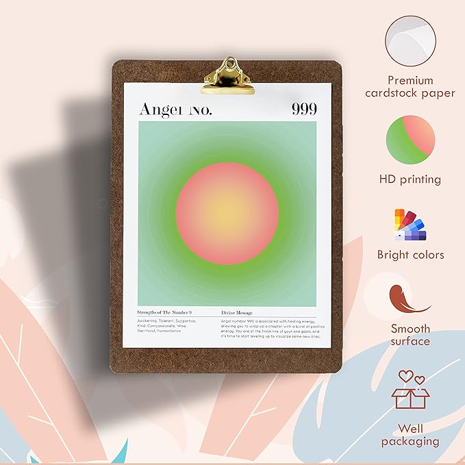 97 Decor Angel Number Poster - Aura Poster Aesthetic, Spiritual Posters, Gradient Angel Numbers Print, Pink Aura Balance Energy Pictures, Colorful Aura Wall Art for Bedroom (8x10 UNFRAMED)