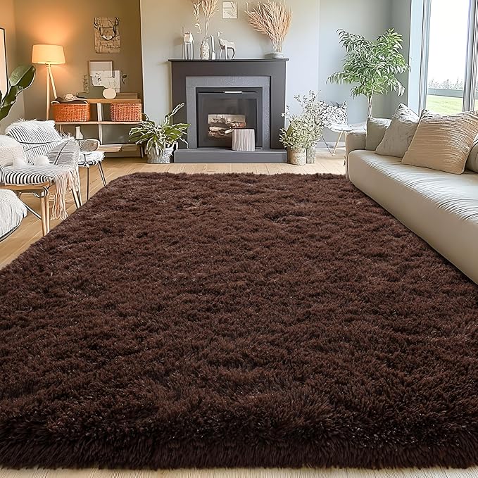 Area Rugs for Living Room 6x9, Ultra Soft Fluffy Rug for Bedroom, Modern Shaggy Carpets Fuzzy Rug for Girls Boys Room Home Indoor Nursery Teens Dorm Decor, Upgrade Non-Slip Durable, Brown