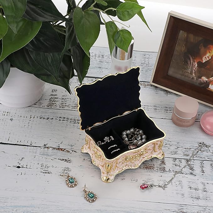 Hipiw Vintage Jewelry Organizer Box - Metal Trinket Storage Box Ornate Treasure Chest Box Jewelry Decorative box Keepsake Gift Box Case for Women,4.9"x3.4"x2.7"