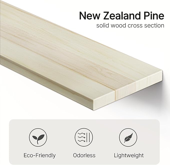 Vailando Floating Shelves for Wall, Set of 3 Solid Wood Wall Mounted Shelves, 16" Rustic Poplar Display Shelf for Bedroom, Living Room, Bathroom, and Kitchen Decor - Heavy-Duty & Natural Pine