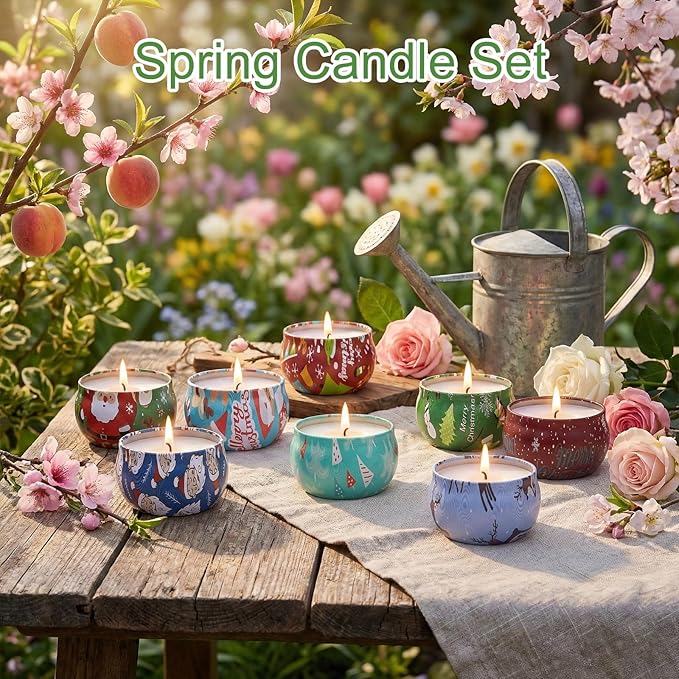 Spring Candles Set, 8 Pack Floral Candles for Home Scented, Spring Candle Gift Sets for Women and Men, 2.5oz Natural Soy Wax Aromatherapy Candle for Mother's Day, Birthday, Easter