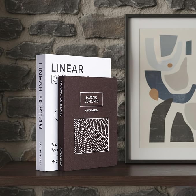 Decorative Books, Set of 2 | Elegant Modern Linen Boxes for Coffee Table, Bookshelf, Home Decor | Aesthetic Fake Faux Books for Decoration, Photo Storage, Keepsake Box