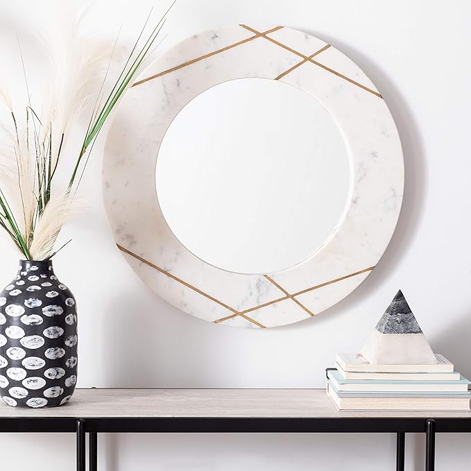 SAFAVIEH Home Hale 23-inch Marble Round Decorative Accent Mirror