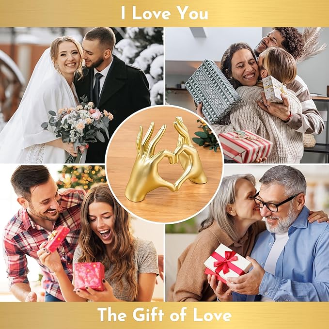 Gold Decor Living Room - Small Shelf Decor Aesthetic - Heart Hands Sculpture - Teen Girls Bedroom Knick Knacks - Cute Home Shelves Accent - Table Statue Love Decorations Gift (Gold (Open Hand), Small)