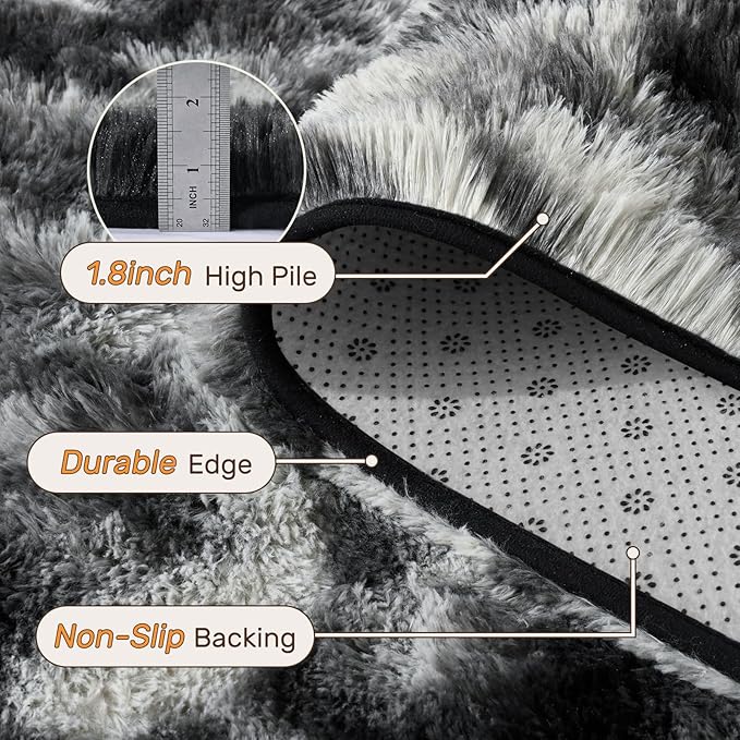 Area Rugs for Living Room 6x9Ft, Soft Fluffy Shagg Plush Bedroom Rug Non-Slip,Large Carpet for Nursery Kids Dorm Home Decor,Black