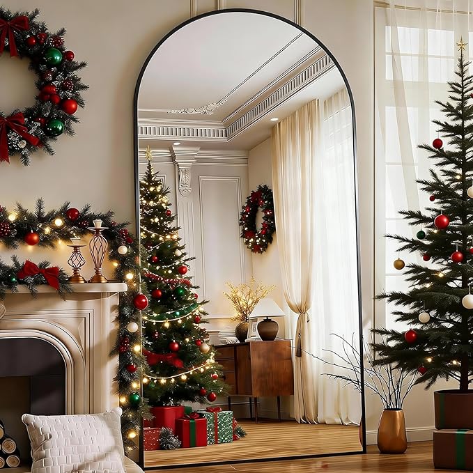 BEAUTYPEAK Arch Mirror Full Length, 76"x34" Wall Mirrors, Oversized Full Body Floor Mirror, Aluminum Alloy Frame for Bedroom, Dressing Room, Black
