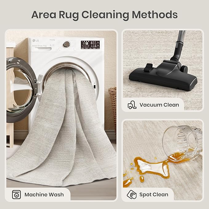 Valenrug Washable Rugs 8x10 - Stain Resistant 8x10 Area Rugs for Living Room, Non Slip Backing Printed Large Area Rugs for Bedroom, Folable Machine Washable Area Rug (8'x10', Beige)