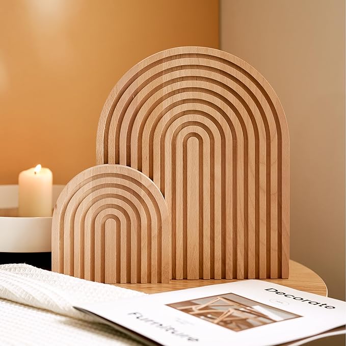 Wood Rainbow Arch - Modern Boho Room Decor for Wall Shelf, Fireplace Mantel, Counter, Table - Aesthetic Home Decoration for Living Room, Kitchen, Bedroom, Office, Nursery, Set of 2