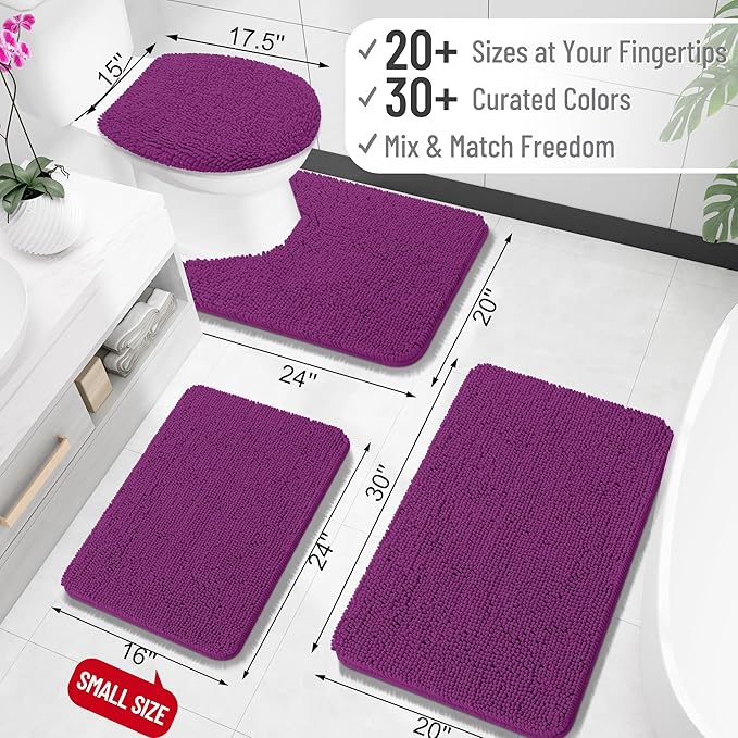 OLANLY Bathroom Rugs 30x18, Extra Soft Absorbent Chenille Bath Rugs, Rubber Backing Quick Dry, Machine Washable Bath Mats for Bathroom Floor, Tub and Shower, Home Decor Accessories, Purple