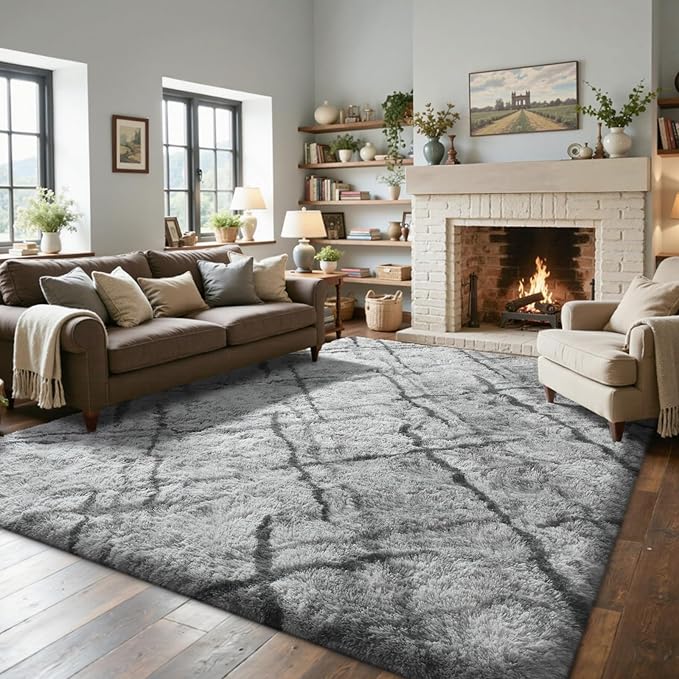 4x6 Area Rugs for Bedroom, Grey Plush Fluffy Shaggy Living Room Rugs Non-Slip, Ultra Soft Carpet for Nursery Kids PlayRoom Dorm Office Indoor