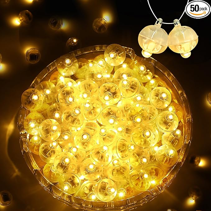 50PCs Mini Led Lights, Led Balloons Light for Party Decorations Neon Party Lights for Paper Lantern Easter Eggs Birthday Party Wedding Halloween Christmas Decoration (Glow steadily Warm White)
