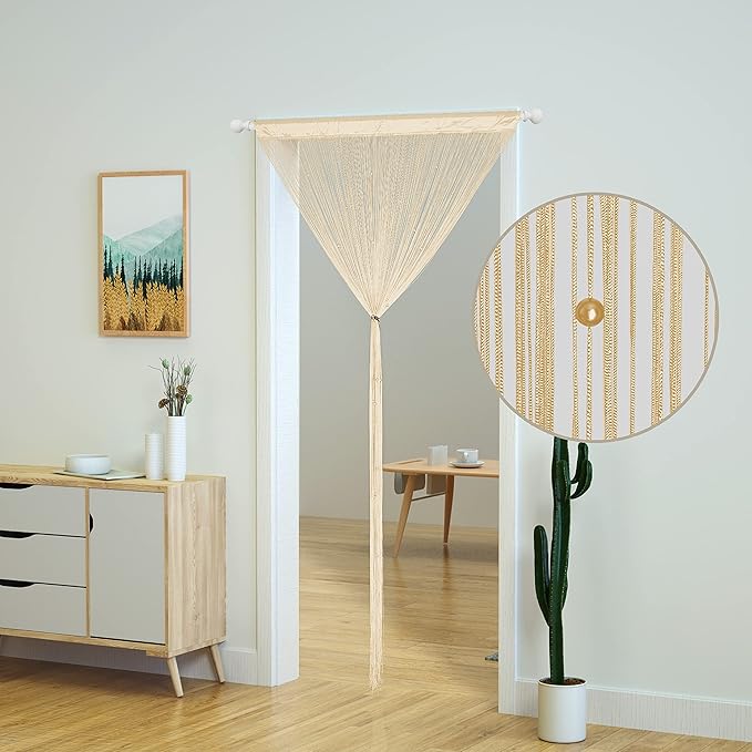 YaoYue Beaded Curtain Door String Curtains for Doorway Tassels Beads Hanging Fringe Hippie Room Divider Window Hallway Entrance Wall Closet Bedroom Privacy Decor (39×79in/100×200cm, Champagne)