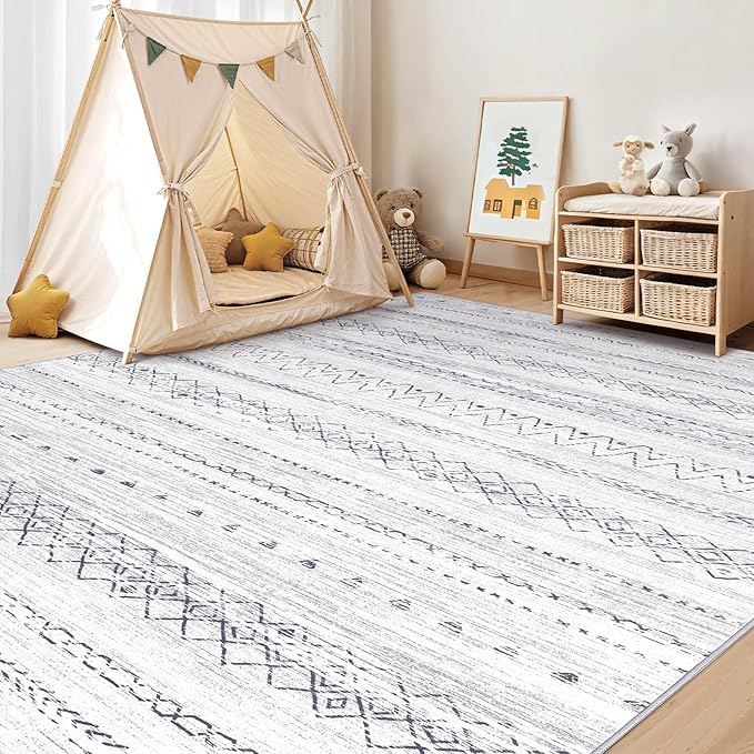 cotiled 10x14 Area Rug Living Room: Washable Boho Rugs with Non Slip Backing Large Soft Indoor Stain Resistant Carpet for Bedroom Farmhouse Dining Room Lightweight Home Decor Grey