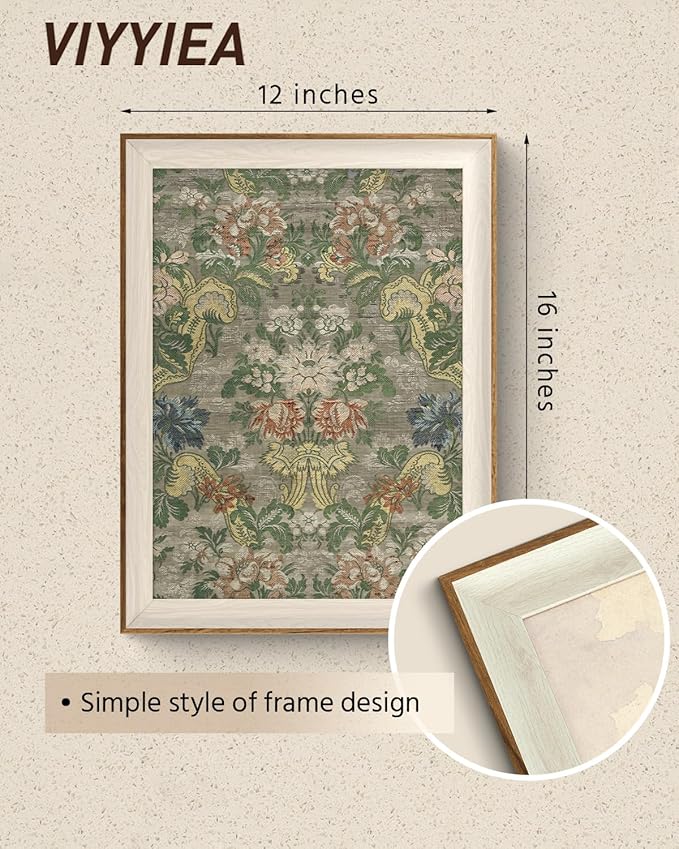 VIYYIEA Framed Wall Art for Living Room, Pattern Canvas Prints, Vintage Home Decor, Flowers Painting Picture, Bathroom Wall Decor Gifts for Friends or Family -【Mirror Flower】-(16L x 12W)