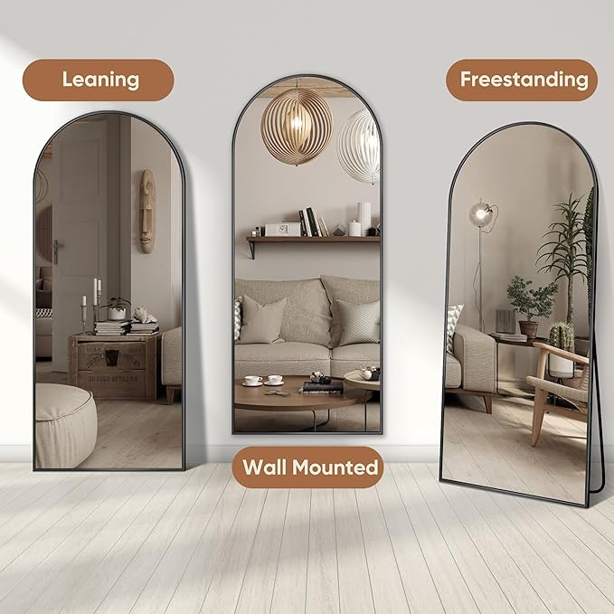 Full Length Mirror, 59"x19" Oversized Arched Mirror Large Standing Mirrors, Tall Mirrors Body Floor Mirror for Bedroom Living Room Aluminum Frame, Black