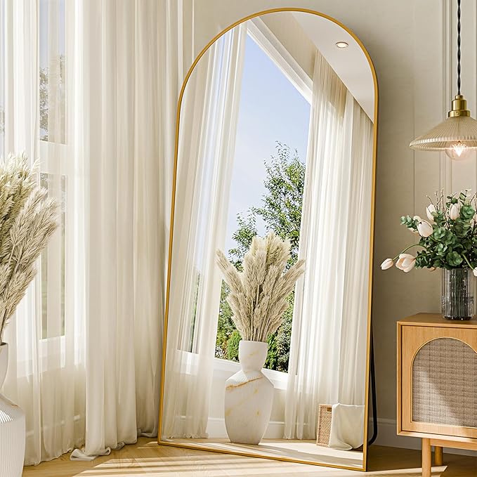 SUNQUEEN 76"x34" Floor Mirror Full Length, Arched Full Length Mirror with Stand, Full Body Mirrors for Bedroom Living Room or Cloakroom Gold