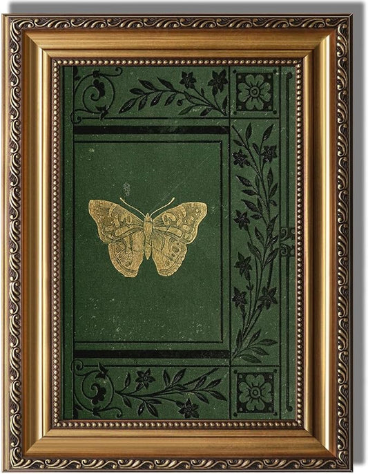 KBKBART Vintage Framed Wall Art for Living Room - Classical Emerald Green Old Bookcover Canvas Oil Painting Prints, Gold Framed Vintage Wall Decor Aesthetic for Gallery Bedroom Bathroom Decor, 12"x16"