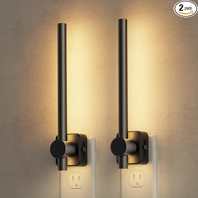 L LOHAS LED Night Light, [2 Pack] Night Lights Plug into Wall, 0-200LM Bathroom Nightlight, Dusk to Dawn Sensor 2W Dimmable Nightlights, Soft White 3000K, Modern Black Night Light for Mirror Restroom