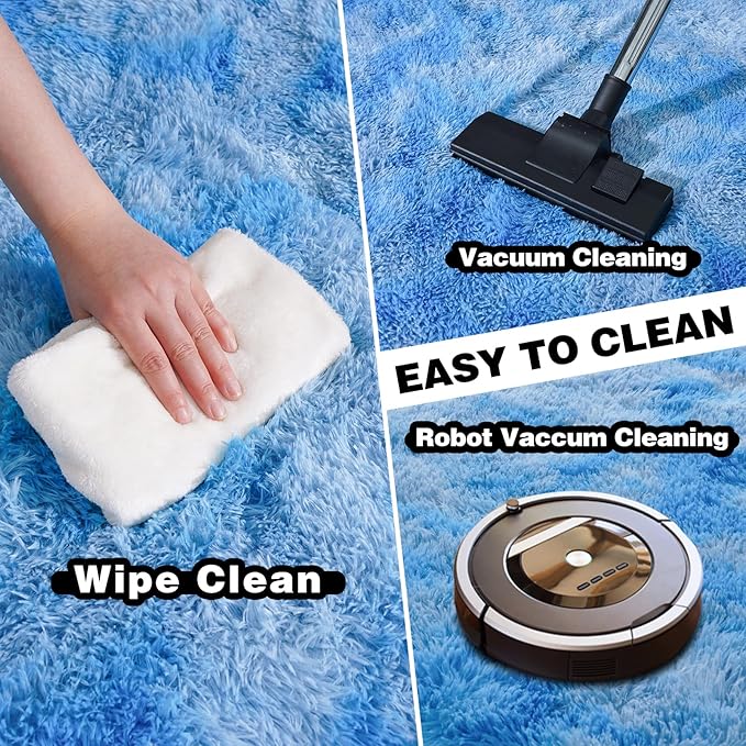 5x7 Fluffy Fuzzy Area Rug for Living Room Bedroom, Ultra Soft Rugs for Living Room, Modern Shaggy Carpets Rug for Boys Girls Dorm Nursery Home Decor Aesthetic, Upgrade Non-Slip Durable, Tie-Dye Blue