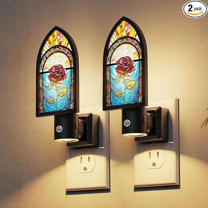 L LOHAS LED Night Lights Plug into Wall, Night Light with Light Sensor, 3000K Soft White, 0-100LM Brightness Adjustable, Acrylic Rose Nightlight for Bathroom Bedroom Hallway